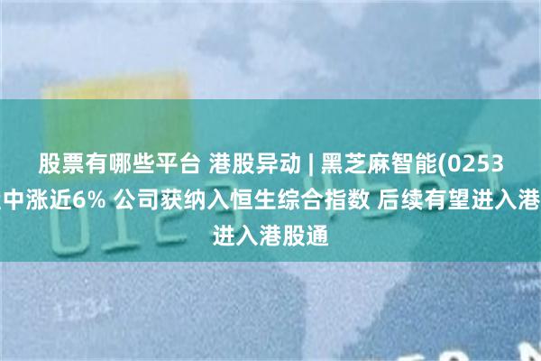 股票有哪些平台 港股异动 | 黑芝麻智能(02533)盘中涨近6% 公司获纳入恒生综合指数 后续有望进入港股通