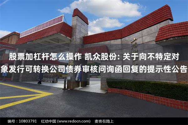 股票加杠杆怎么操作 凯众股份: 关于向不特定对象发行可转换公司债券审核问询函回复的提示性公告