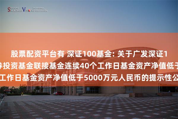 股票配资平台有 深证100基金: 关于广发深证100交易型开放式指数证券投资基金联接基金连续40个工作日基金资产净值低于5000万元人民币的提示性公告